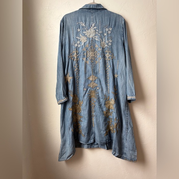 Kyla Seo Embroidered Chambray Laramie Jacket Dress Handmade India Boho Size L - Picture 8 of 12
